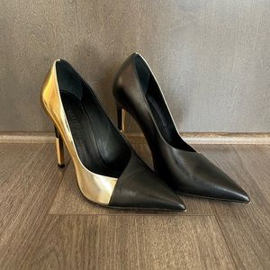 Balmain Paris Leather Black and Gold Heels - Size 36.5